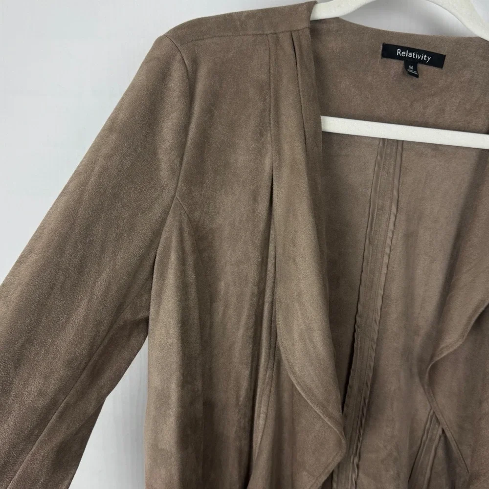 Relativity Women's Draped Faux‎ Suede Waterfall Jacket M Dark Stone Brown